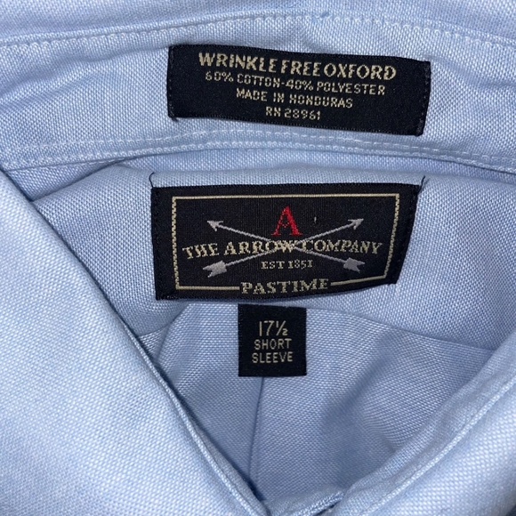 The Arrow Company Men's Wrinkle Free Oxford Cotton Blend 17 1/2 Short Sleeve - Picture 10 of 10